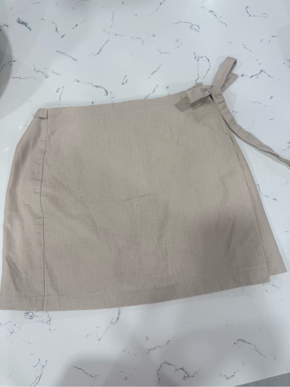 Forever 21 Beige Linen Look Wrap Mini Skirt Side Tie Size M